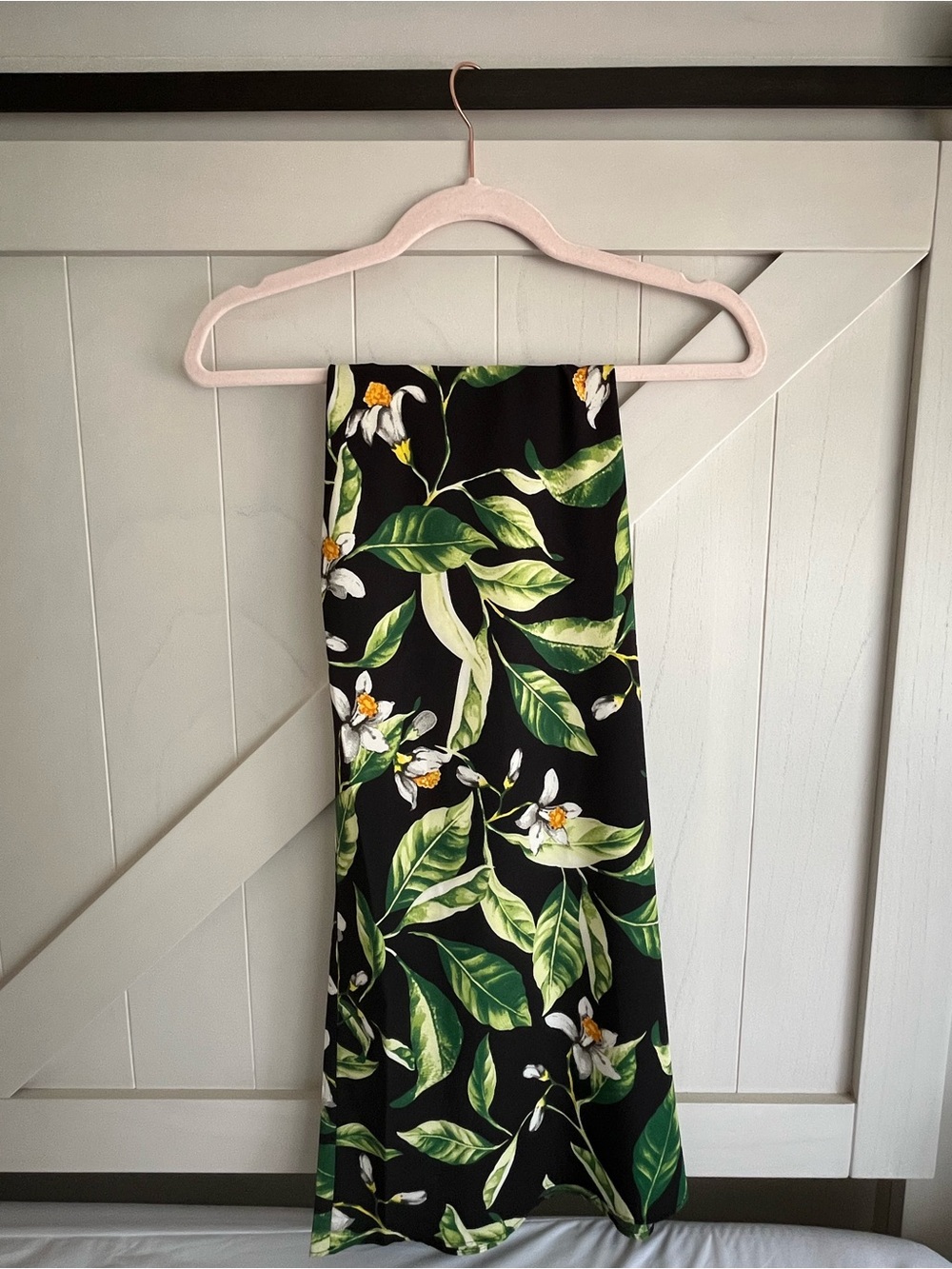 Floral Leaf Print Midi Skirt - Black & Green